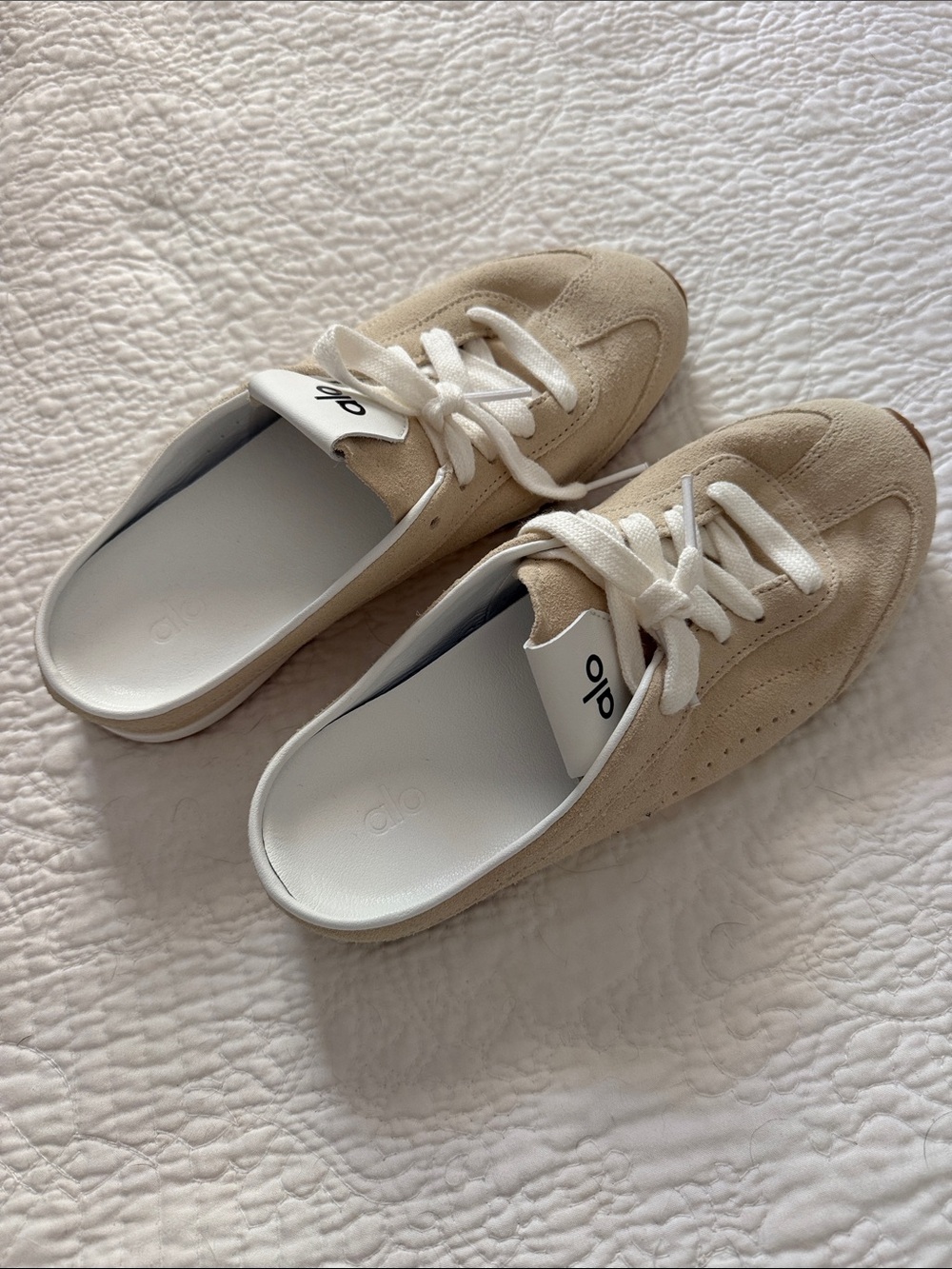 ALO Yoga Cream Suede Lace-Up Mule Sneakers